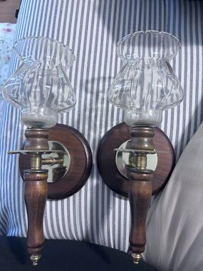 Pair of Vintage-Style Wall Sconces with Clear Glass Shades